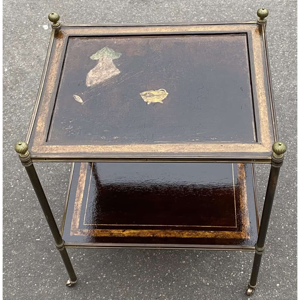1950′ Table Maison Jansen En Bronze Patiné Avec Plateaux Laque de Chine Coromandel | Biron 1950′ Table Maison Jansen En Bronze Patiné Avec Plateaux Laque de Chine Coromandel