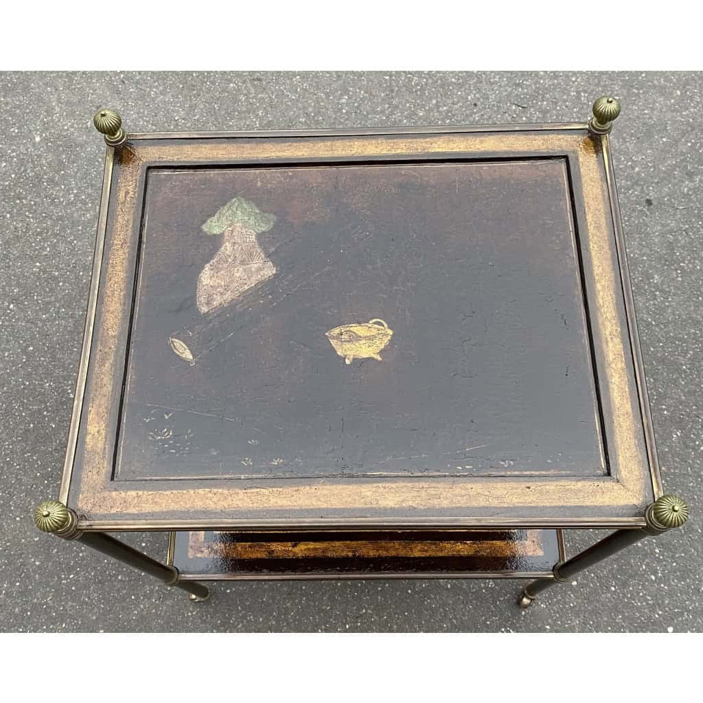 1950′ Table Maison Jansen En Bronze Patiné Avec Plateaux Laque de Chine Coromandel | Biron 1950′ Table Maison Jansen En Bronze Patiné Avec Plateaux Laque de Chine Coromandel