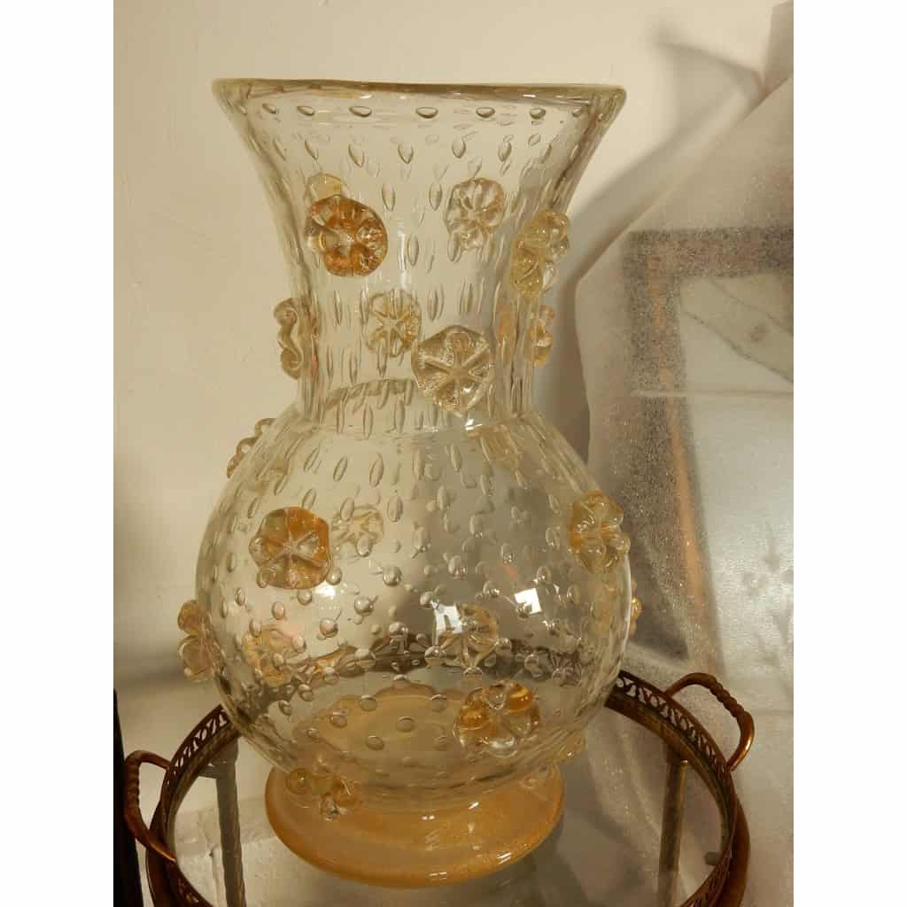 1970′ Vase Cristal Murano Style Barovier & Toso Avec Paillons d’Or Non Signé 2