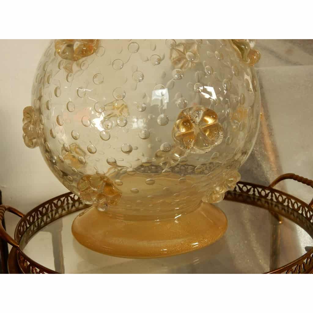 1970′ Vase Cristal Murano Style Barovier & Toso Avec Paillons d’Or Non Signé 3