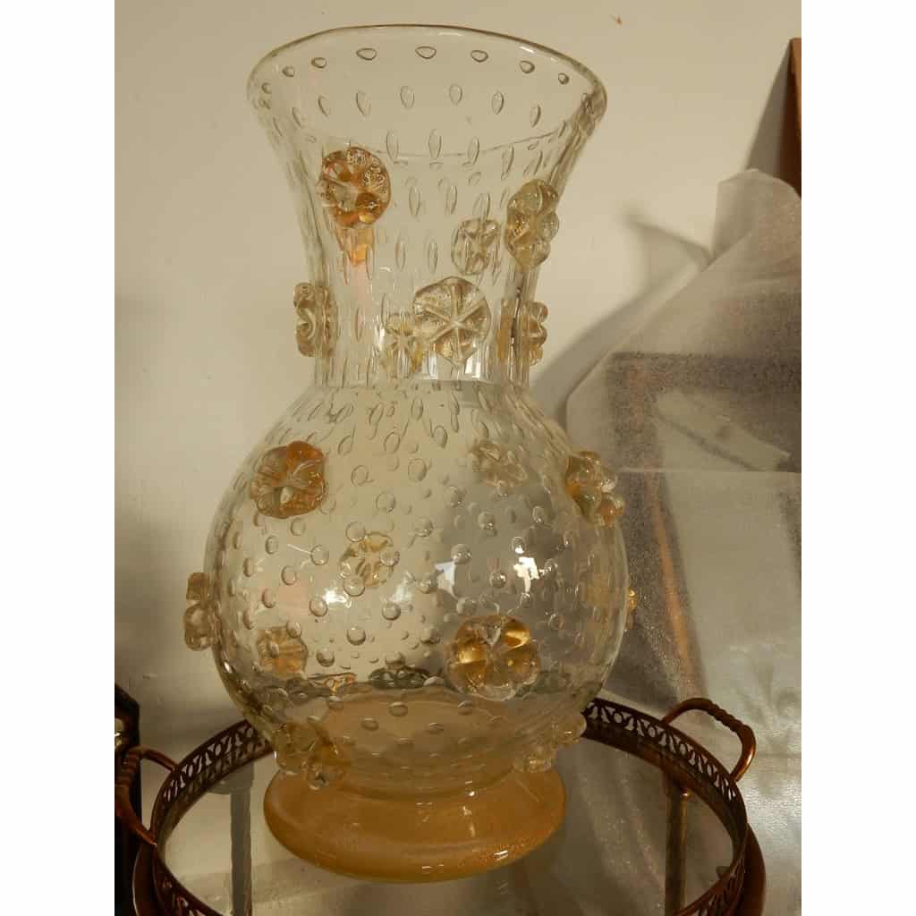 1970′ Vase Cristal Murano Style Barovier & Toso Avec Paillons d’Or Non Signé 5