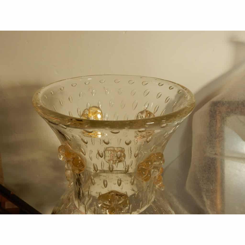 1970′ Vase Cristal Murano Style Barovier & Toso Avec Paillons d’Or Non Signé 6