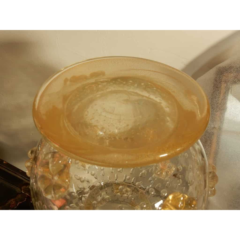 1970′ Vase Cristal Murano Style Barovier & Toso Avec Paillons d’Or Non Signé 7