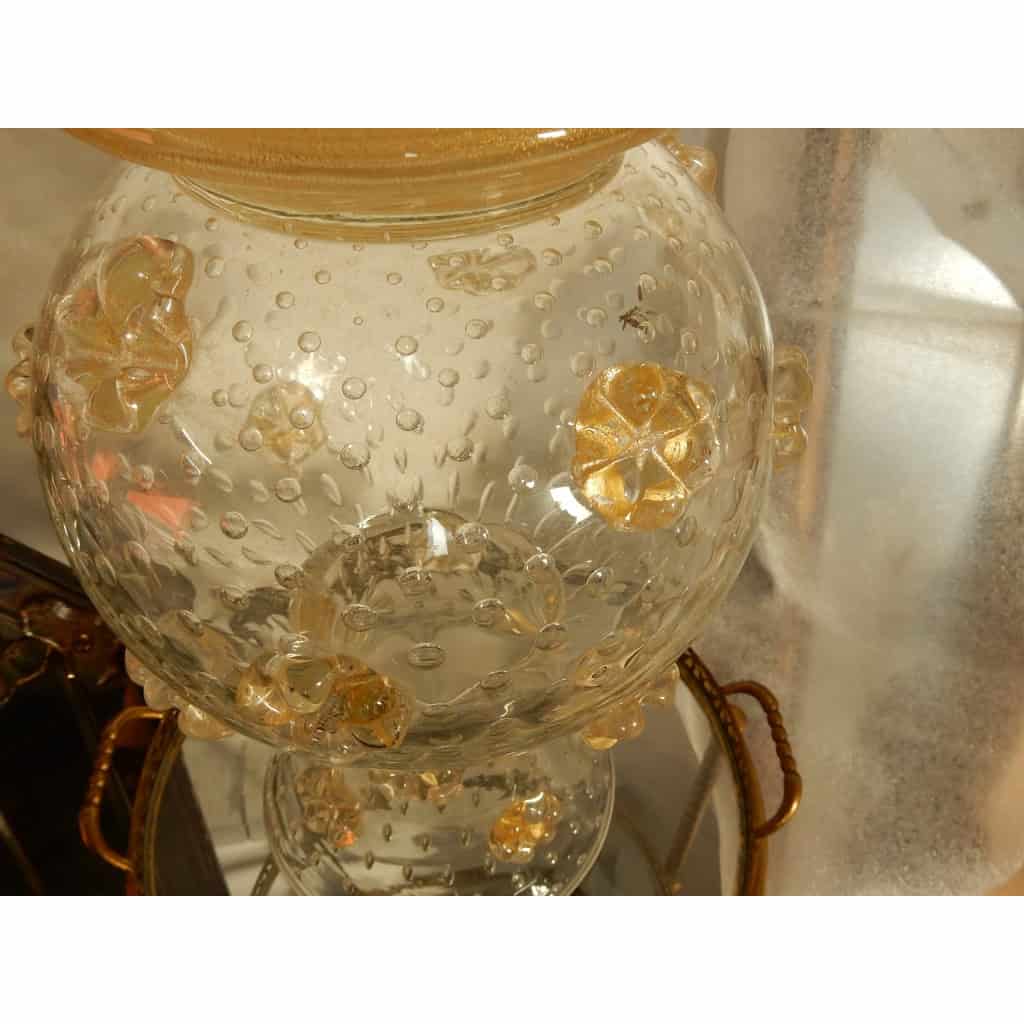 1970′ Vase Cristal Murano Style Barovier & Toso Avec Paillons d’Or Non Signé 8