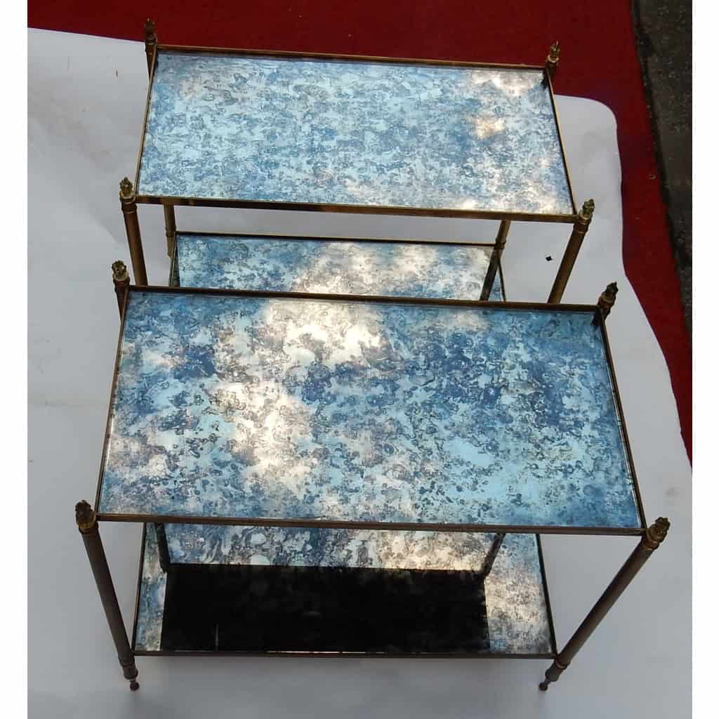 1950/70′ Paire De Bouts De Canapé Maison Baguès Laiton et Bronze Plateaux Miroirs Flammes Olympiques | Biron |||||||||