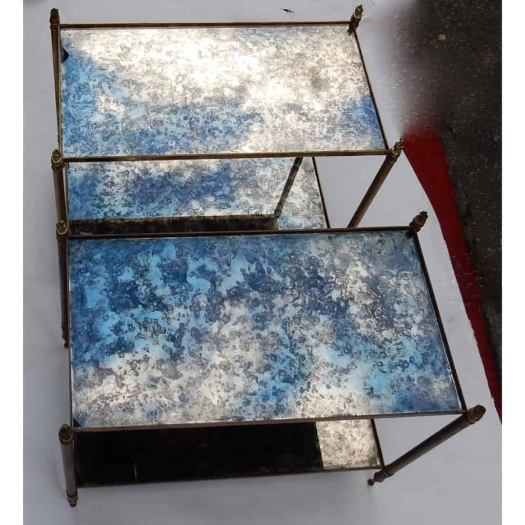 1950/70′ Paire De Bouts De Canapé Maison Baguès Laiton et Bronze Plateaux Miroirs Flammes Olympiques | Biron 1950/70′ Paire De Bouts De Canapé Maison Baguès Laiton et Bronze Plateaux Miroirs Flammes Olympiques