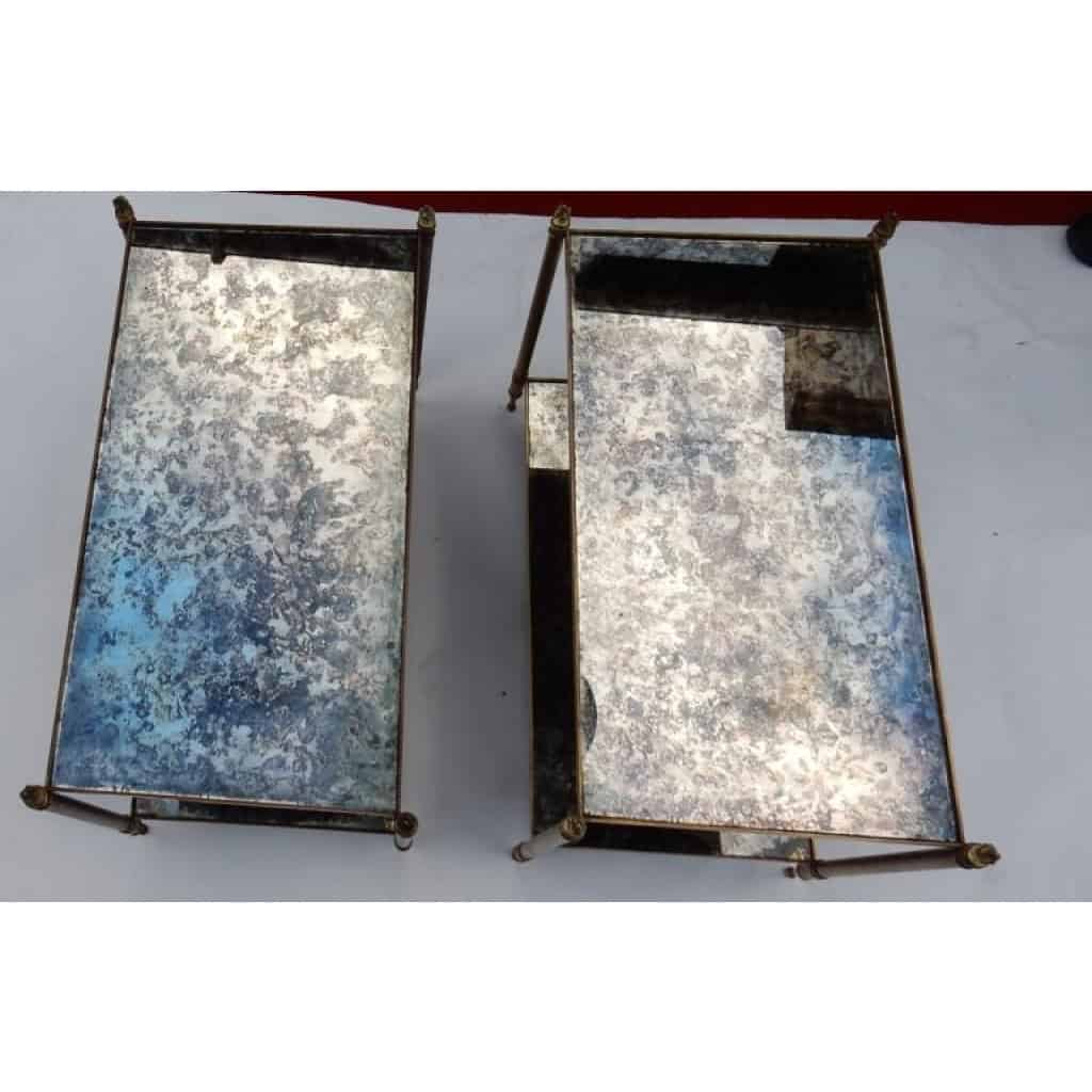 1950/70′ Paire De Bouts De Canapé Maison Baguès Laiton et Bronze Plateaux Miroirs Flammes Olympiques | Biron 1950/70′ Paire De Bouts De Canapé Maison Baguès Laiton et Bronze Plateaux Miroirs Flammes Olympiques