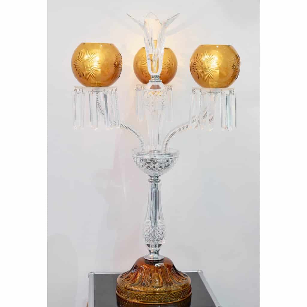 Paire de Candélabres trois lumières « Maharadja » cristal blanc et ambre de SAINT LOUIS | Biron Paire de Candélabres trois lumières "Maharadja" cristal blanc et ambre de SAINT LOUIS