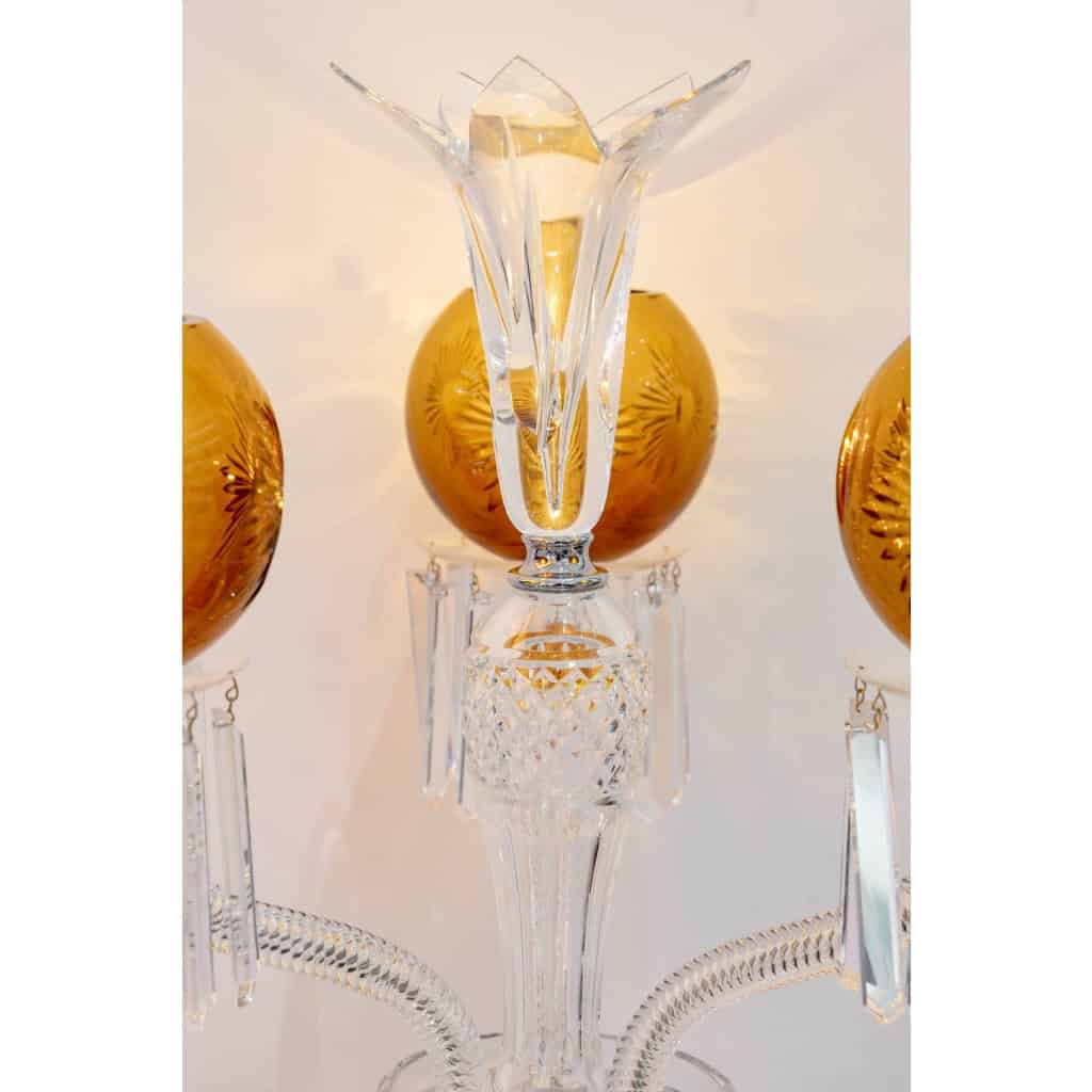 Paire de Candélabres trois lumières « Maharadja » cristal blanc et ambre de SAINT LOUIS | Biron Paire de Candélabres trois lumières "Maharadja" cristal blanc et ambre de SAINT LOUIS