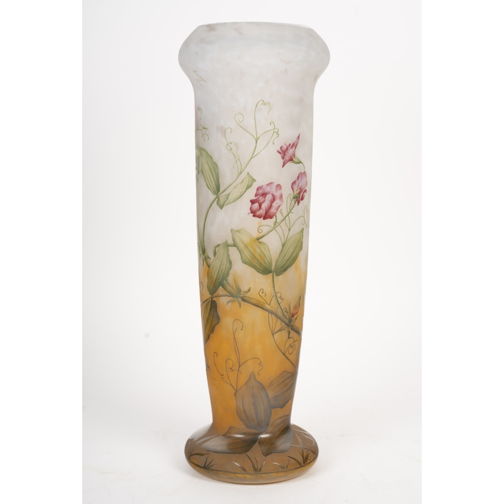 Daum Nancy – Grand Vase Aux Pois De Senteur En Verre émaillé. Pâte De Verre Art Nouveau | Biron ||||||||