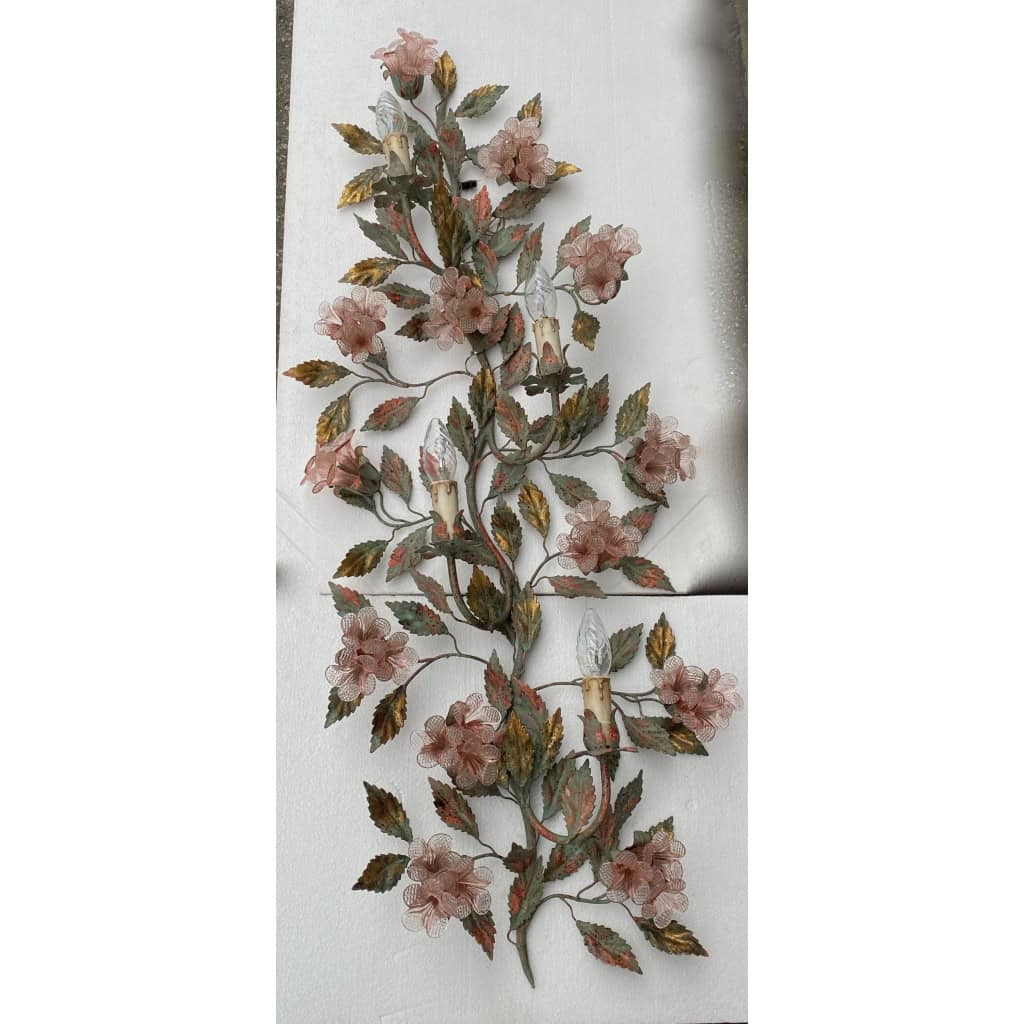 1970′ Applique en Métal Peint Et Fleurs En Cristal de Murano | Biron ||||||||||