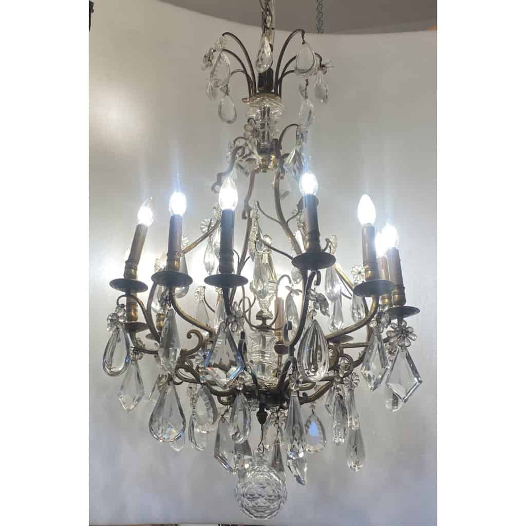 1880/1900′ Lustre Cage Maison Bagués Et Baccarat en Bronze Doré 12 Lumières | Biron ||||||||||||||