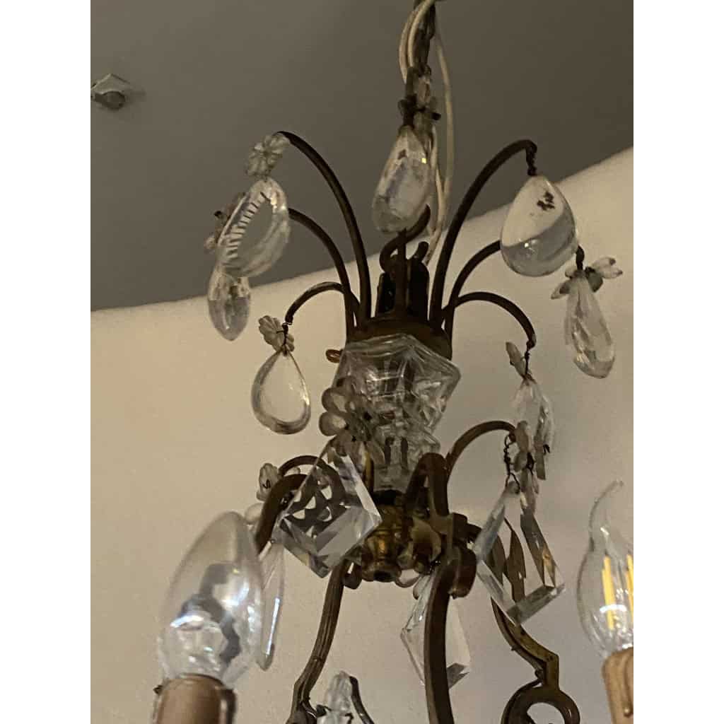 1880/1900′ Lustre Cage Maison Bagués Et Baccarat en Bronze Doré 12 Lumières | Biron 1880/1900′ Lustre Cage Maison Bagués Et Baccarat en Bronze Doré 12 Lumières