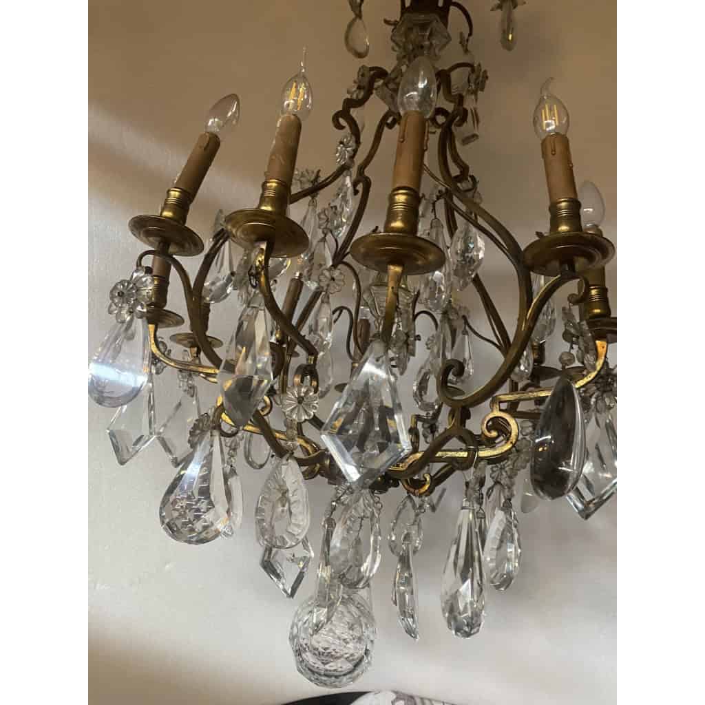 1880/1900′ Lustre Cage Maison Bagués Et Baccarat en Bronze Doré 12 Lumières | Biron 1880/1900′ Lustre Cage Maison Bagués Et Baccarat en Bronze Doré 12 Lumières