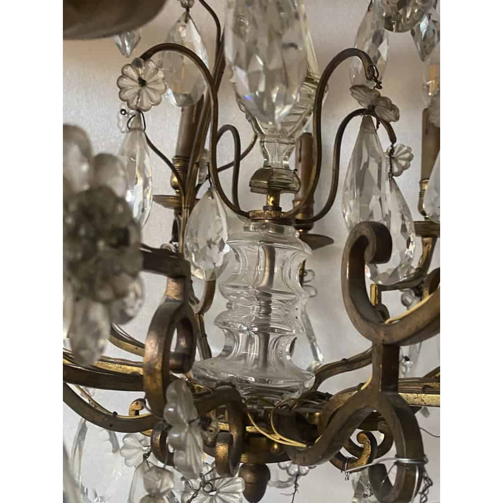 1880/1900′ Lustre Cage Maison Bagués Et Baccarat en Bronze Doré 12 Lumières | Biron 1880/1900′ Lustre Cage Maison Bagués Et Baccarat en Bronze Doré 12 Lumières