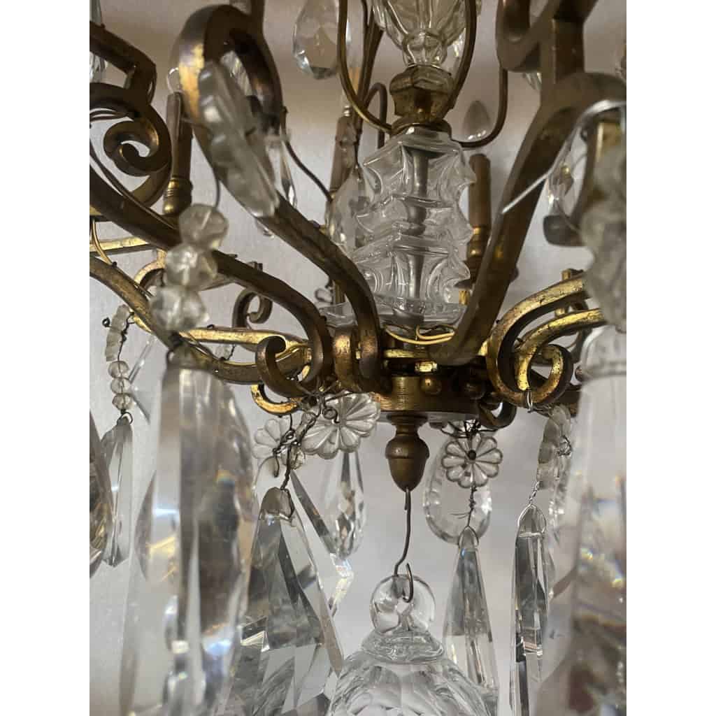 1880/1900′ Lustre Cage Maison Bagués Et Baccarat en Bronze Doré 12 Lumières | Biron 1880/1900′ Lustre Cage Maison Bagués Et Baccarat en Bronze Doré 12 Lumières