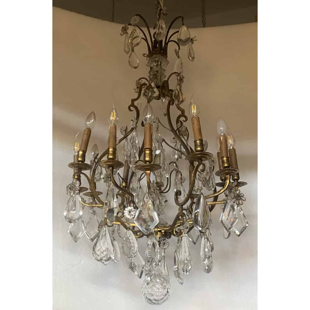 1880/1900′ Lustre Cage Maison Bagués Et Baccarat en Bronze Doré 12 Lumières | Biron 1880/1900′ Lustre Cage Maison Bagués Et Baccarat en Bronze Doré 12 Lumières