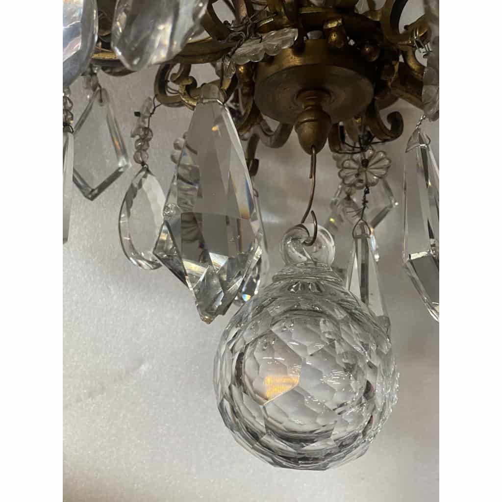 1880/1900′ Lustre Cage Maison Bagués Et Baccarat en Bronze Doré 12 Lumières | Biron 1880/1900′ Lustre Cage Maison Bagués Et Baccarat en Bronze Doré 12 Lumières