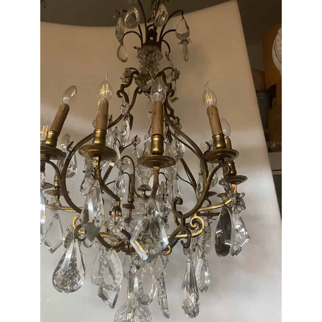 1880/1900′ Lustre Cage Maison Bagués Et Baccarat en Bronze Doré 12 Lumières | Biron 1880/1900′ Lustre Cage Maison Bagués Et Baccarat en Bronze Doré 12 Lumières