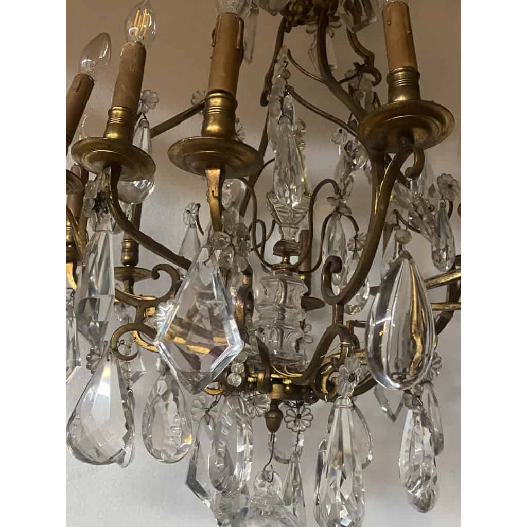 1880/1900′ Lustre Cage Maison Bagués Et Baccarat en Bronze Doré 12 Lumières | Biron 1880/1900′ Lustre Cage Maison Bagués Et Baccarat en Bronze Doré 12 Lumières