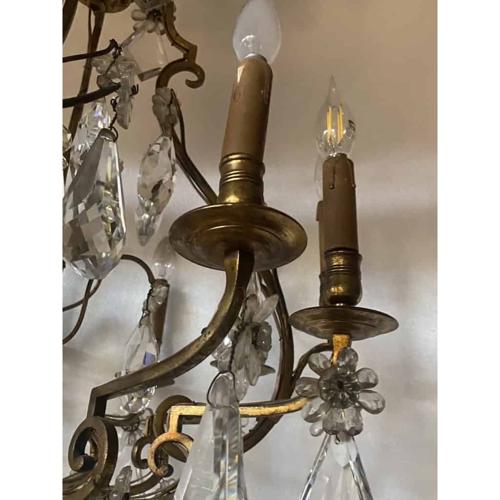 1880/1900′ Lustre Cage Maison Bagués Et Baccarat en Bronze Doré 12 Lumières | Biron 1880/1900′ Lustre Cage Maison Bagués Et Baccarat en Bronze Doré 12 Lumières