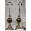 1890′ Paire de Lampes Bronze et Boules en Fer Peint en Faux Marbre Griotte | Biron |||||||