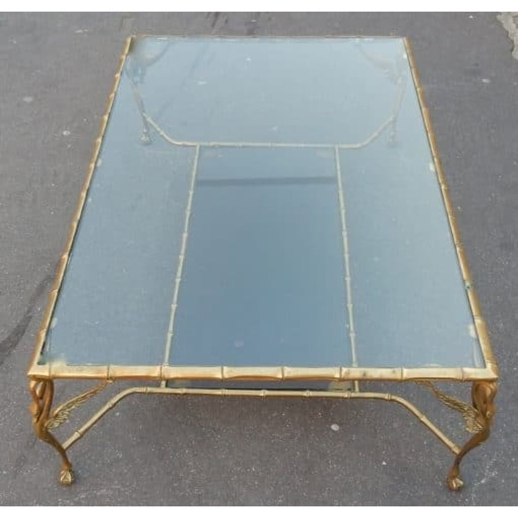 1950/70′ Table Basse en Bronze Aux Cygnes et Ses 6 Bouts de canapés | Biron 1950/70′ Table Basse en Bronze Aux Cygnes et Ses 6 Bouts de canapés
