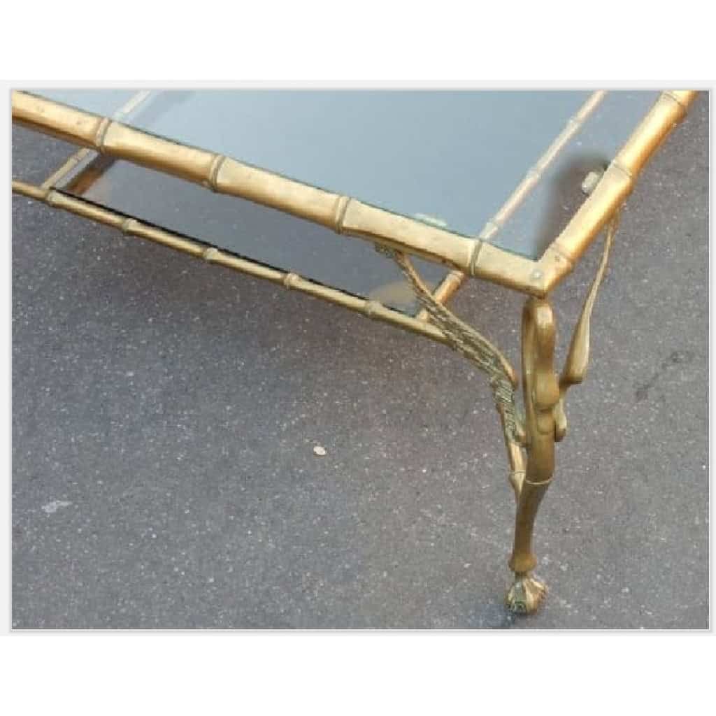 1950/70′ Table Basse en Bronze Aux Cygnes et Ses 6 Bouts de canapés | Biron 1950/70′ Table Basse en Bronze Aux Cygnes et Ses 6 Bouts de canapés
