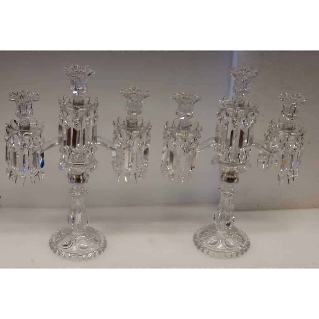 Paire de Chandeliers Baccarat Avec 2 Branches Socles Perlés | Biron |||||||||
