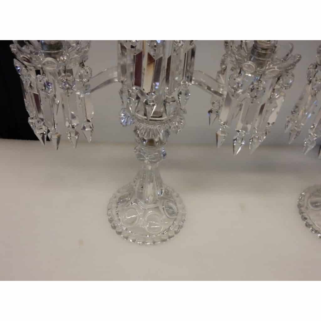 Paire de Chandeliers Baccarat Avec 2 Branches Socles Perlés | Biron Paire de Chandeliers Baccarat Avec 2 Branches Socles Perlés
