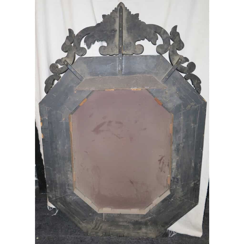 Miroir Venise Octogonal à Fronton Tain Mercure avec Fleurs Gravées | Biron Miroir Venise Octogonal à Fronton Tain Mercure avec Fleurs Gravées