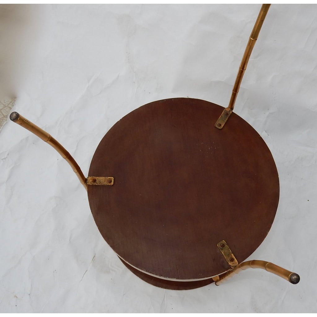 1970/80′ Paire de Guéridons Tripodes Décor Bambou, Plateaux Laqués Style Maison Jansen | Biron 1970/80′ Paire de Guéridons Tripodes Décor Bambou, Plateaux Laqués Style Maison Jansen