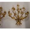 1880′ Paire d’Appliques en Bronze Doré à Décor Floral 5 Bras de Lumière