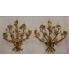 1880′ Paire d’Appliques en Bronze Doré à Décor Floral 5 Bras de Lumière