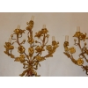 1880′ Paire d’Appliques en Bronze Doré à Décor Floral 5 Bras de Lumière