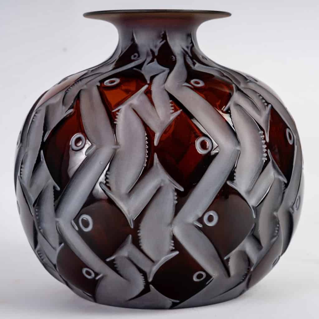 Vase « Penthièvre » verre ambre foncé patiné blanc de René LALIQUE | Biron ||||||