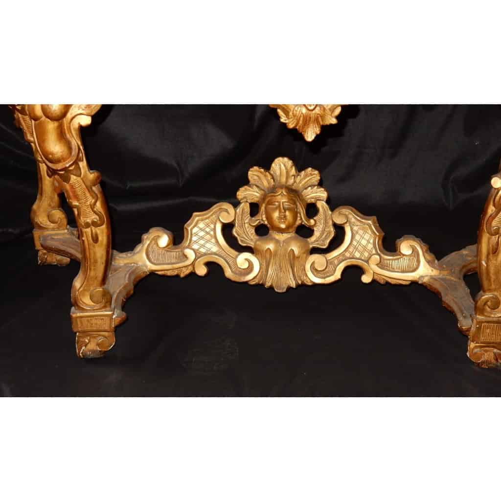 1850′ Console Italienne 19ème en Bois Doré d’Époque aux Puttis | Biron 1850′ Console Italienne 19ème en Bois Doré d’Époque aux Puttis