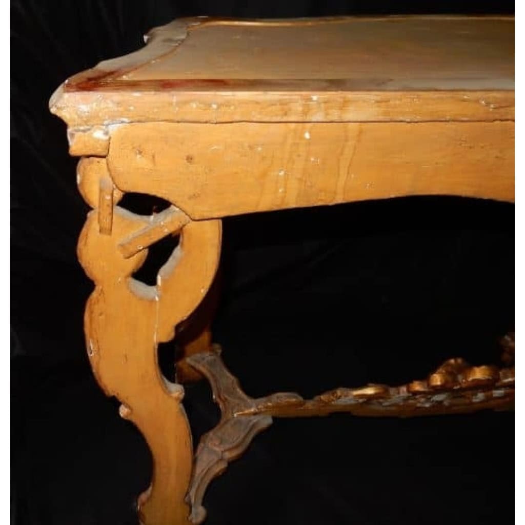 1850′ Console Italienne 19ème en Bois Doré d’Époque aux Puttis | Biron 1850′ Console Italienne 19ème en Bois Doré d’Époque aux Puttis