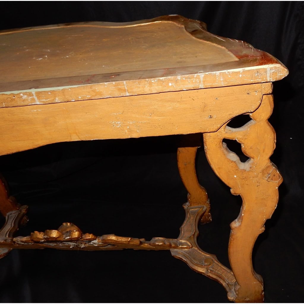 1850′ Console Italienne 19ème en Bois Doré d’Époque aux Puttis | Biron 1850′ Console Italienne 19ème en Bois Doré d’Époque aux Puttis