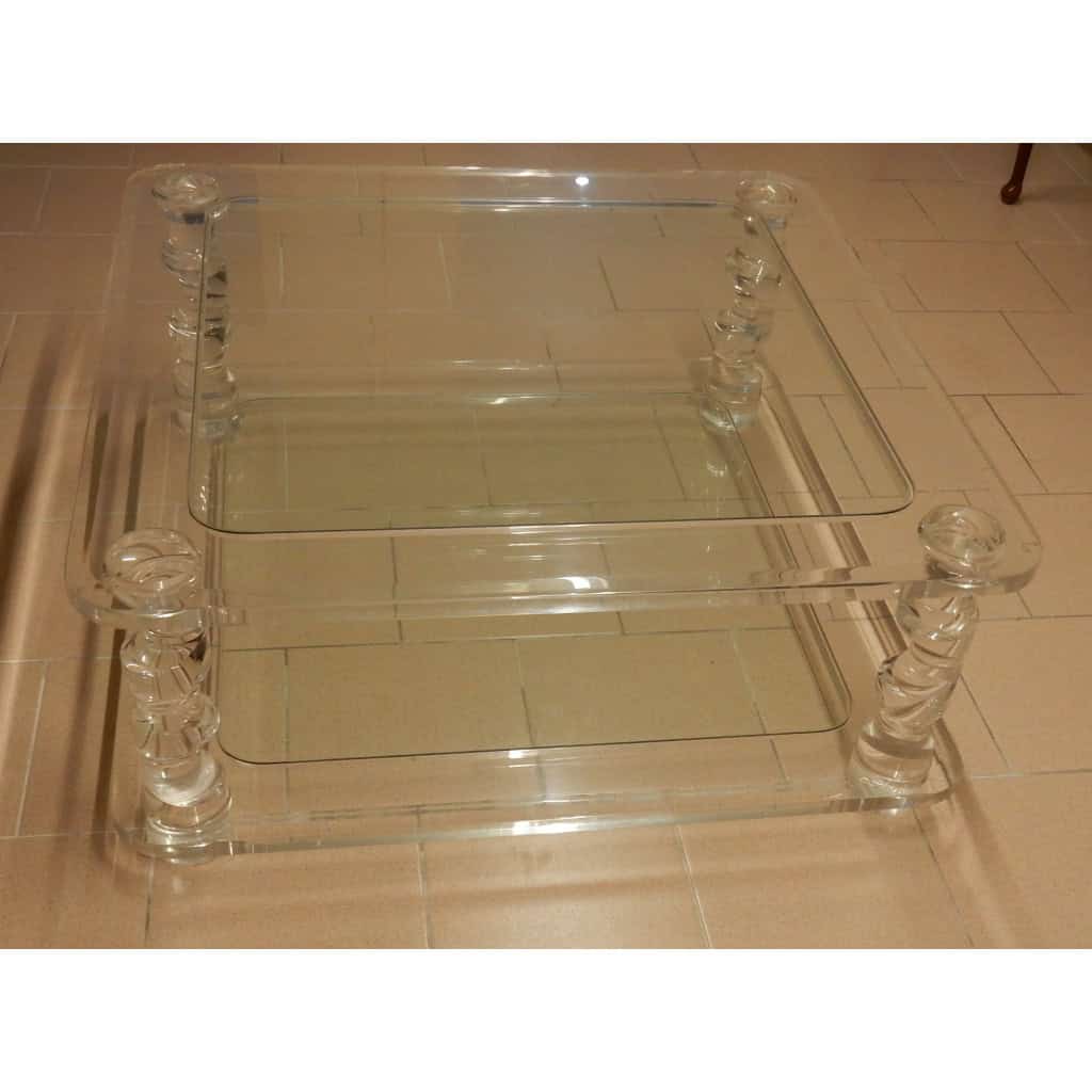 1970′ Table Basse en Altuglas, ROMEO Taille 1m00 X 1m00 + 2 Bouts de Canapés | Biron 1970′ Table Basse en Altuglas, ROMEO Taille 1m00 X 1m00 + 2 Bouts de Canapés