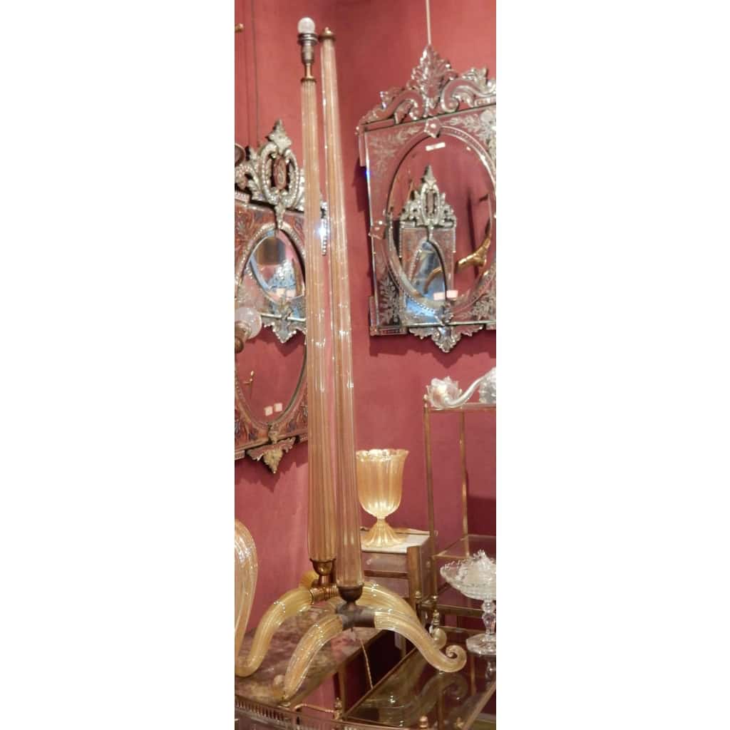 1950/70 Paire De Lampadaires Ou Similaires Tripode Barovier & Toso Avec Paillons d’Or | Biron 1950/70 Paire De Lampadaires Ou Similaires Tripode Barovier & Toso Avec Paillons d’Or