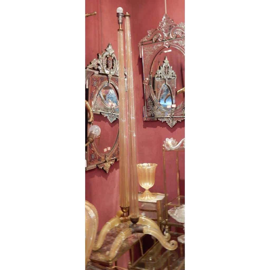 1950/70 Paire De Lampadaires Ou Similaires Tripode Barovier & Toso Avec Paillons d’Or | Biron 1950/70 Paire De Lampadaires Ou Similaires Tripode Barovier & Toso Avec Paillons d’Or