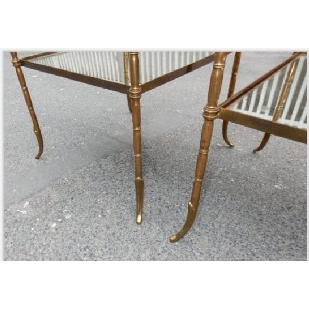 1950/70′ Paire de Bouts de Canapés Bronze Décor Bambou Style Maison Baguès | Biron 1950/70′ Paire de Bouts de Canapés Bronze Décor Bambou Style Maison Baguès