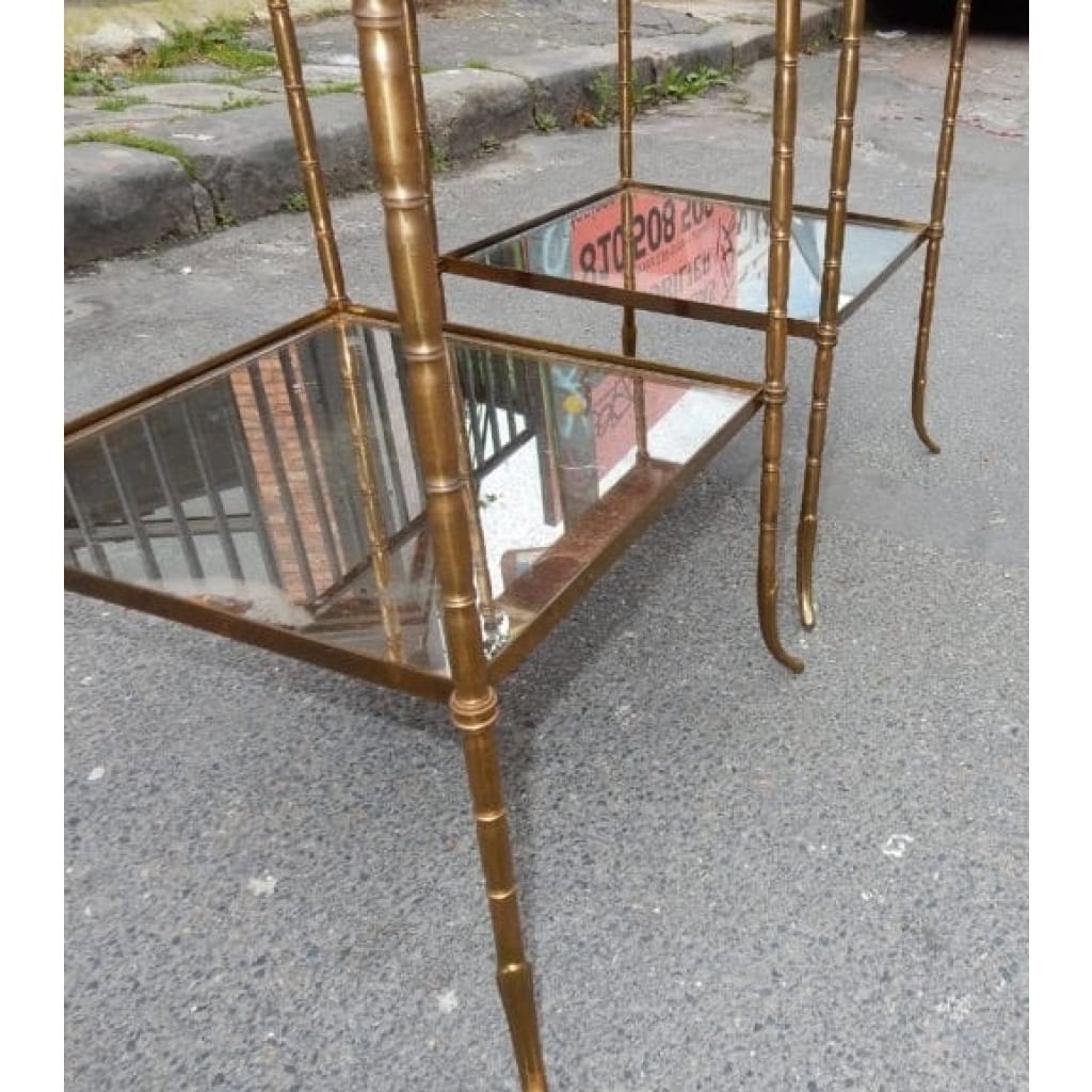 1950/70′ Paire de Bouts de Canapés Bronze Décor Bambou Style Maison Baguès | Biron 1950/70′ Paire de Bouts de Canapés Bronze Décor Bambou Style Maison Baguès