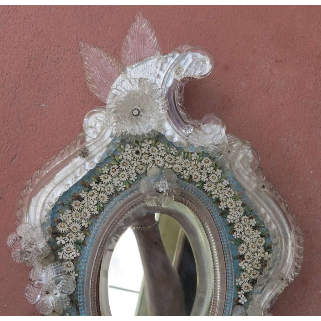 Miroir Vénitien avec Micromosaïque en Pierres Dures Décor de Fleurs | Biron Miroir Vénitien avec Micromosaïque en Pierres Dures Décor de Fleurs