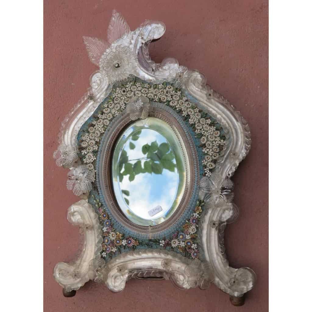 Miroir Vénitien avec Micromosaïque en Pierres Dures Décor de Fleurs | Biron Miroir Vénitien avec Micromosaïque en Pierres Dures Décor de Fleurs