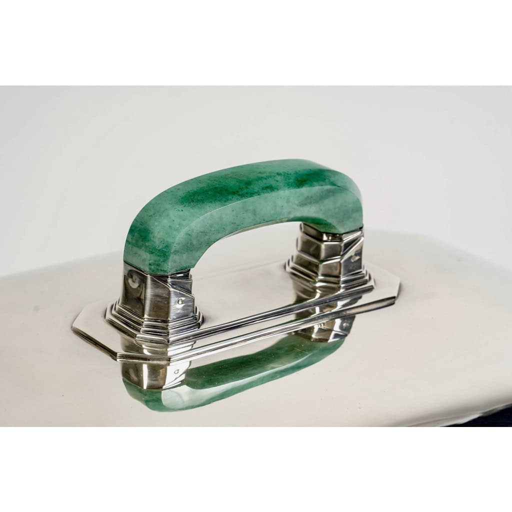 Centre de Table Soupière Art Déco Moderniste argent massif et aventurine de Jean E. PUIFORCAT | Biron Centre de Table Soupière Art Déco Moderniste argent massif et aventurine de Jean E. PUIFORCAT