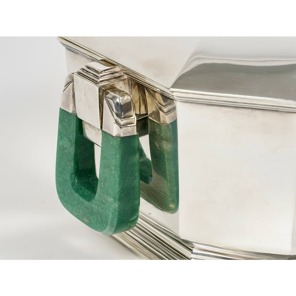 Centre de Table Soupière Art Déco Moderniste argent massif et aventurine de Jean E. PUIFORCAT | Biron Centre de Table Soupière Art Déco Moderniste argent massif et aventurine de Jean E. PUIFORCAT