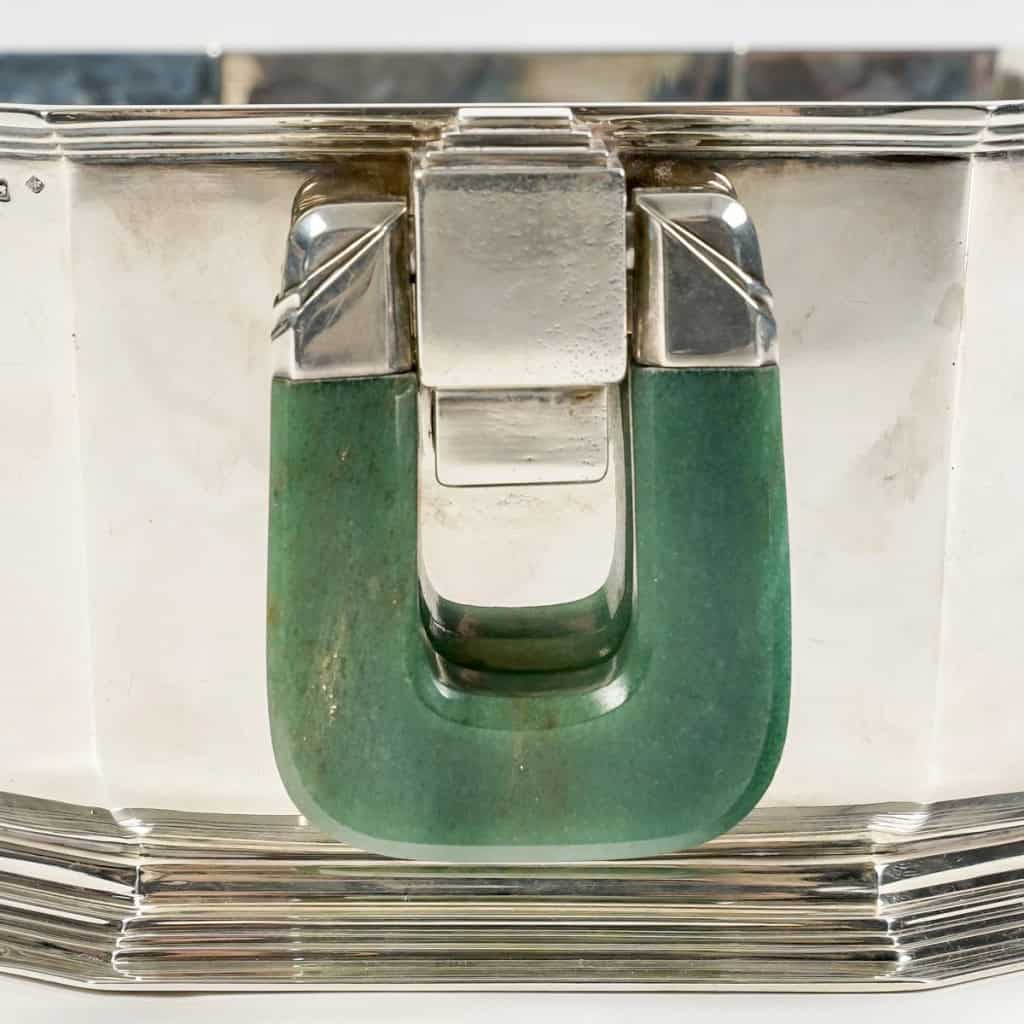 Centre de Table Soupière Art Déco Moderniste argent massif et aventurine de Jean E. PUIFORCAT | Biron Centre de Table Soupière Art Déco Moderniste argent massif et aventurine de Jean E. PUIFORCAT