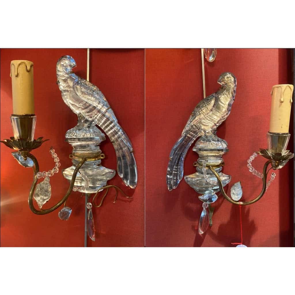 1970′ Paire D’Appliques Maison Baguès Au Perroquet A Un Bras, Binet Conique | Biron ||||||||||||